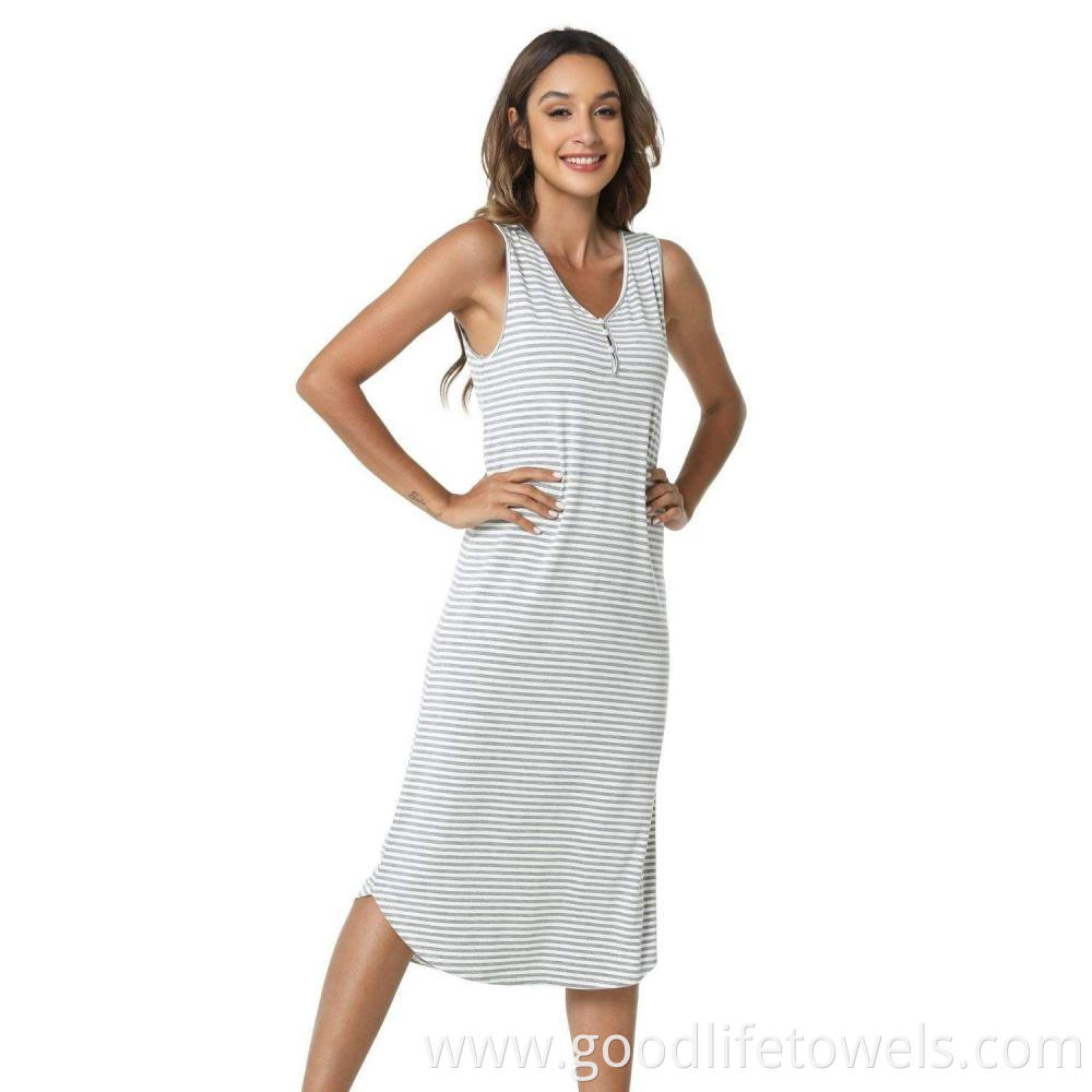 Nightgowns Women Sleeveless Striped Night Dress